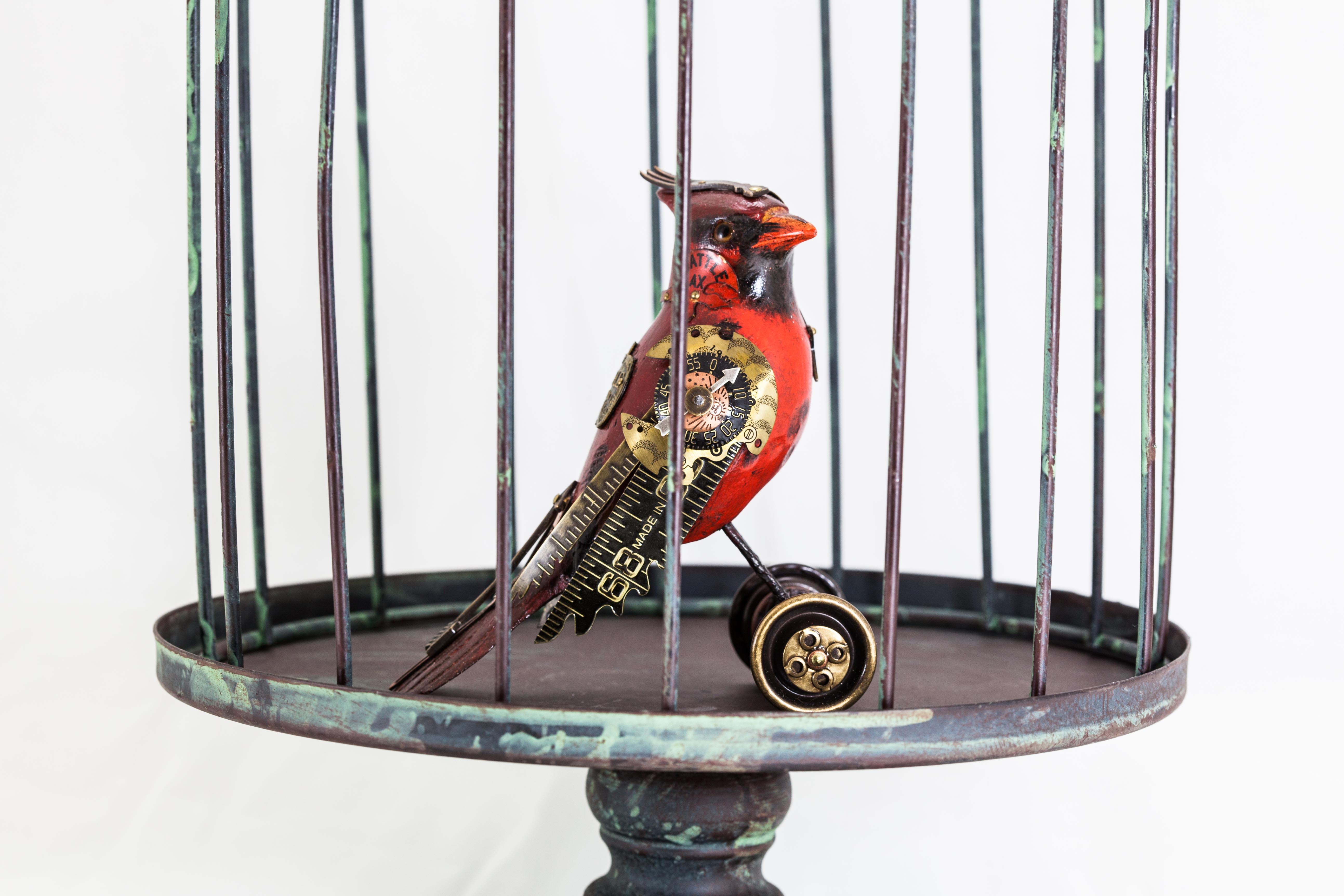 Metal Cardinal on Wheels