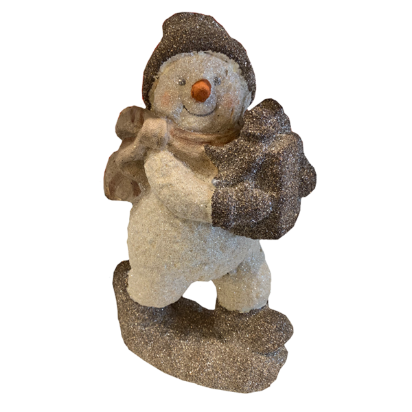 Vintage Snowman with Present Figurine